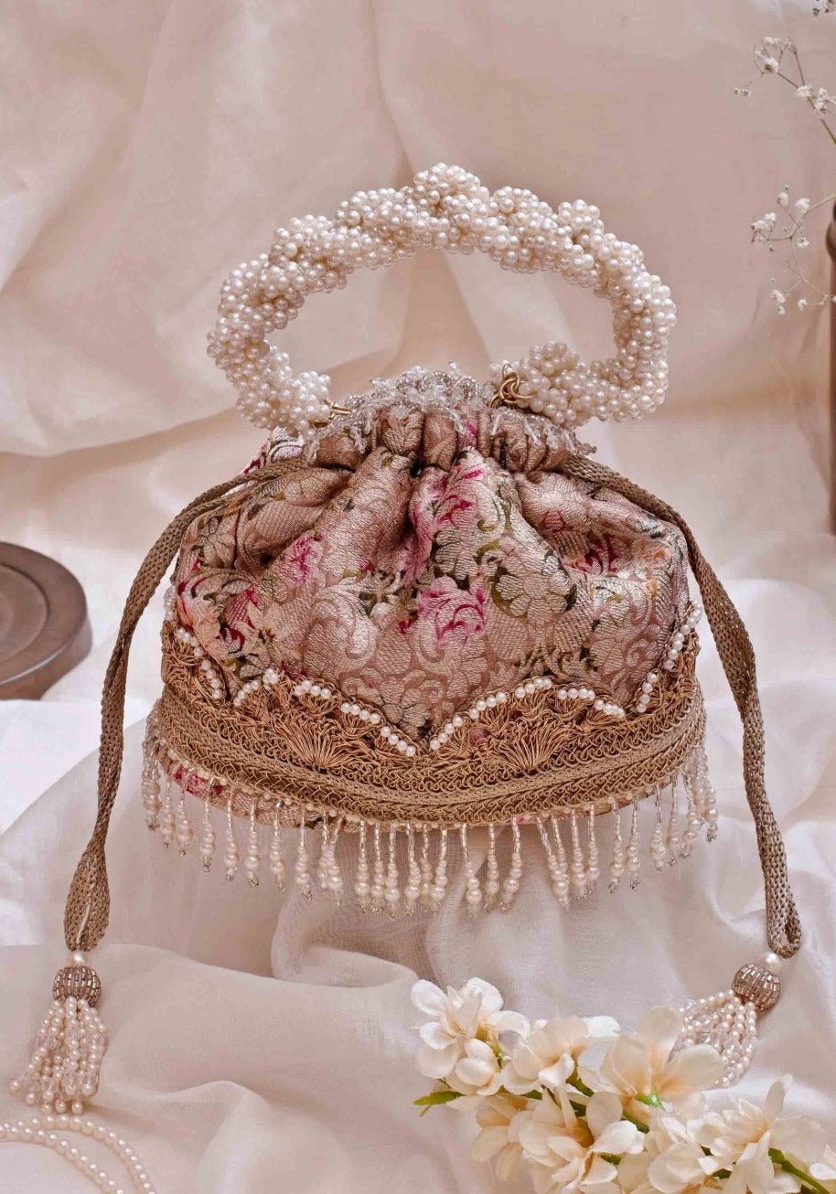 Old Rose Brocade Bucket Bag AMYRA - Fabilicious Fashion