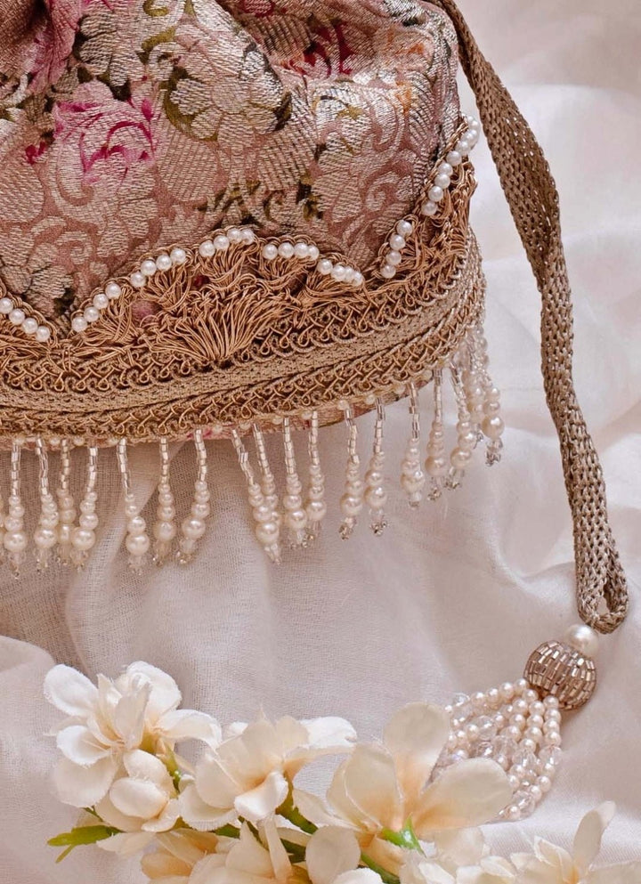 Old Rose Brocade Bucket Bag AMYRA - Fabilicious Fashion