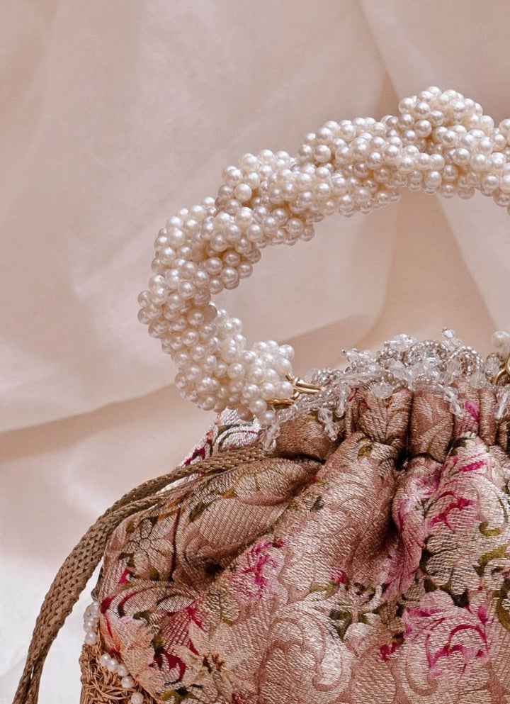 Old Rose Brocade Bucket Bag AMYRA - Fabilicious Fashion