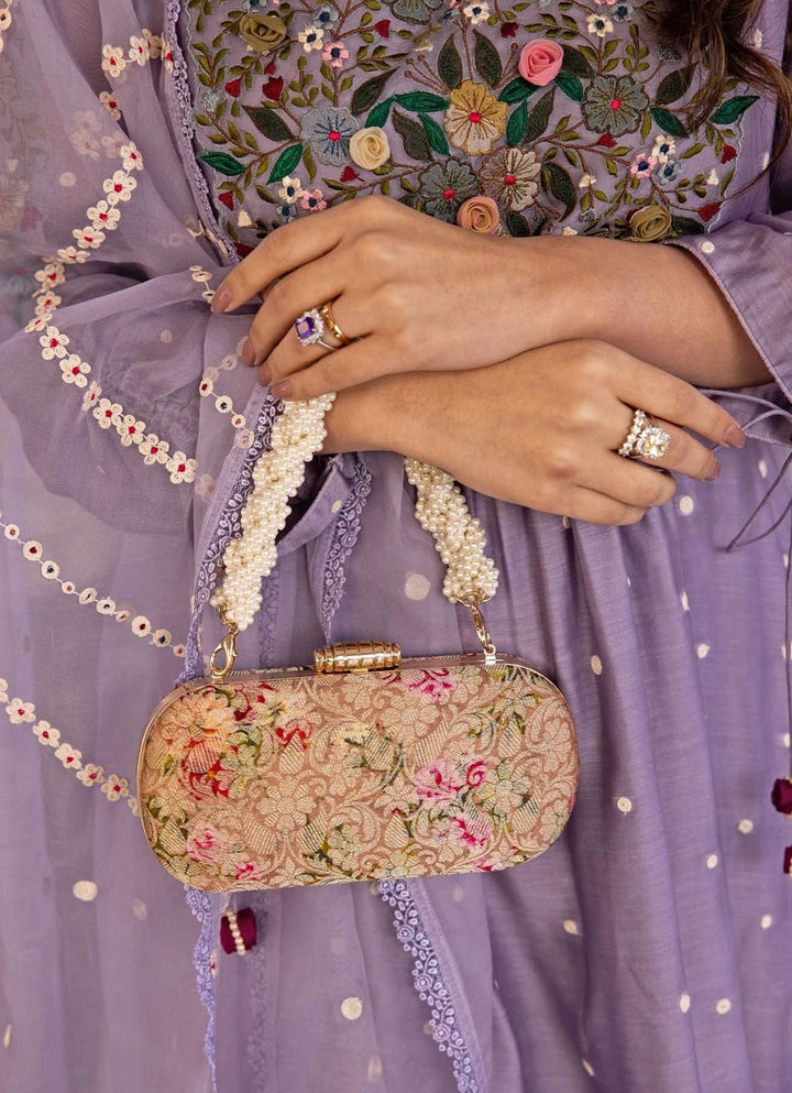 Old Rose Brocade Clutch AMYRA - Fabilicious Fashion