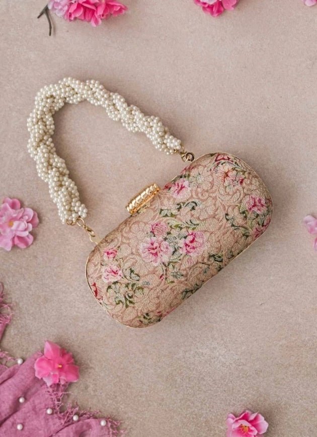 Old Rose Brocade Clutch AMYRA - Fabilicious Fashion