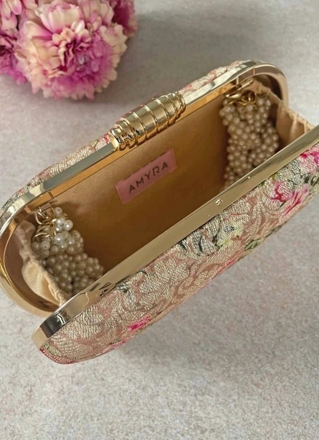Old Rose Brocade Clutch AMYRA - Fabilicious Fashion