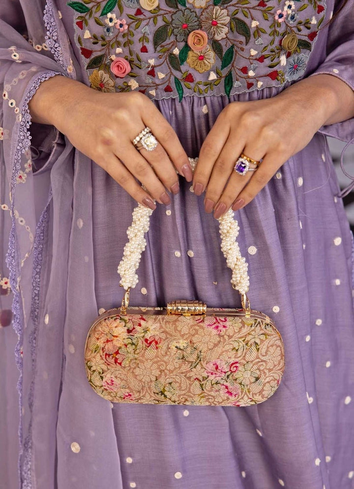 Old Rose Brocade Clutch AMYRA - Fabilicious Fashion