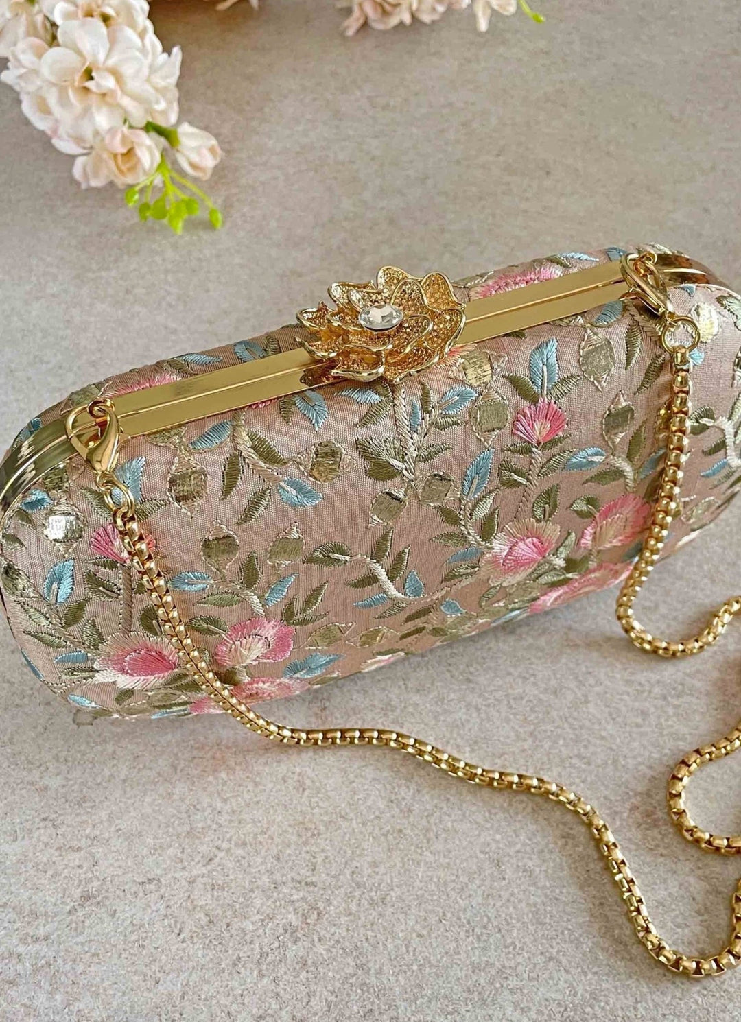 Old Rose Embroidered Clutch AMYRA - Fabilicious Fashion