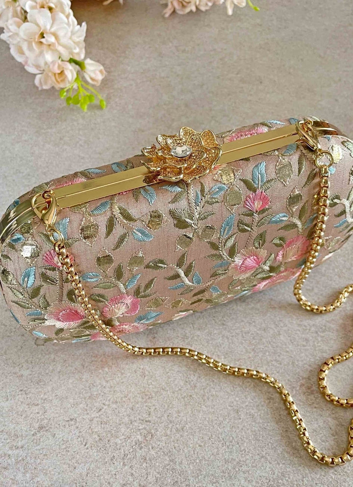 Old Rose Embroidered Clutch AMYRA - Fabilicious Fashion