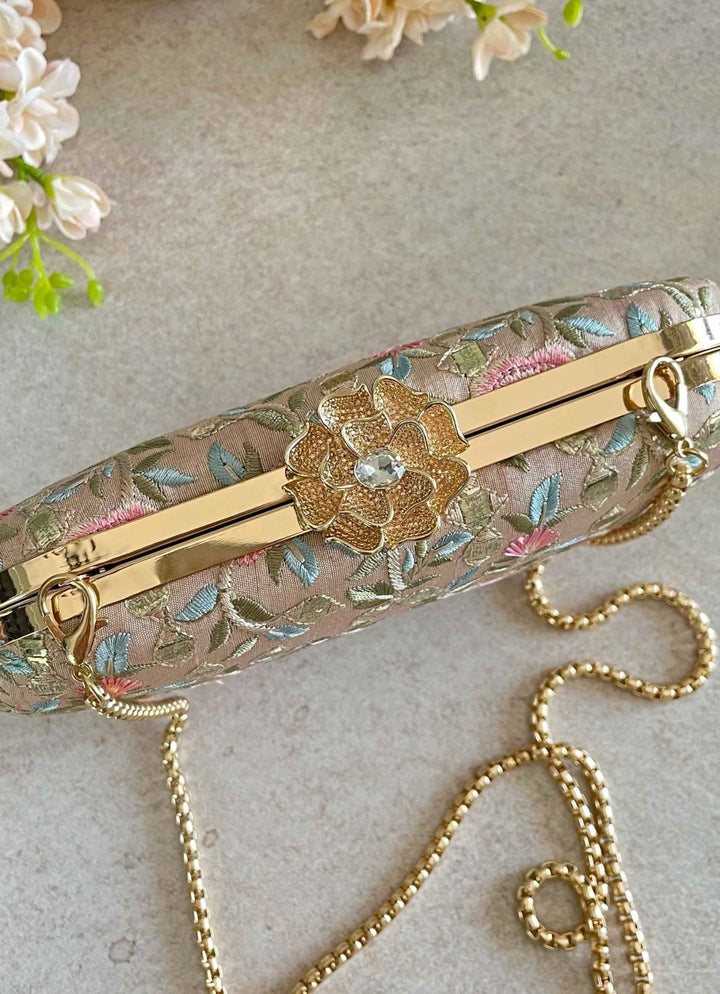 Old Rose Embroidered Clutch AMYRA - Fabilicious Fashion