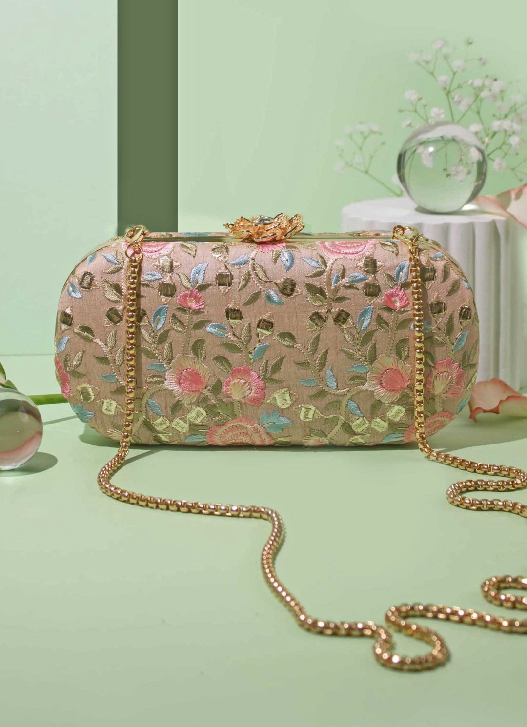 Old Rose Embroidered Clutch AMYRA - Fabilicious Fashion