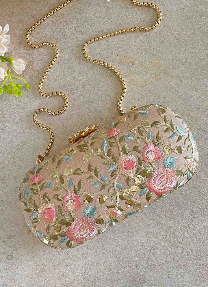 Old Rose Embroidered Clutch AMYRA - Fabilicious Fashion