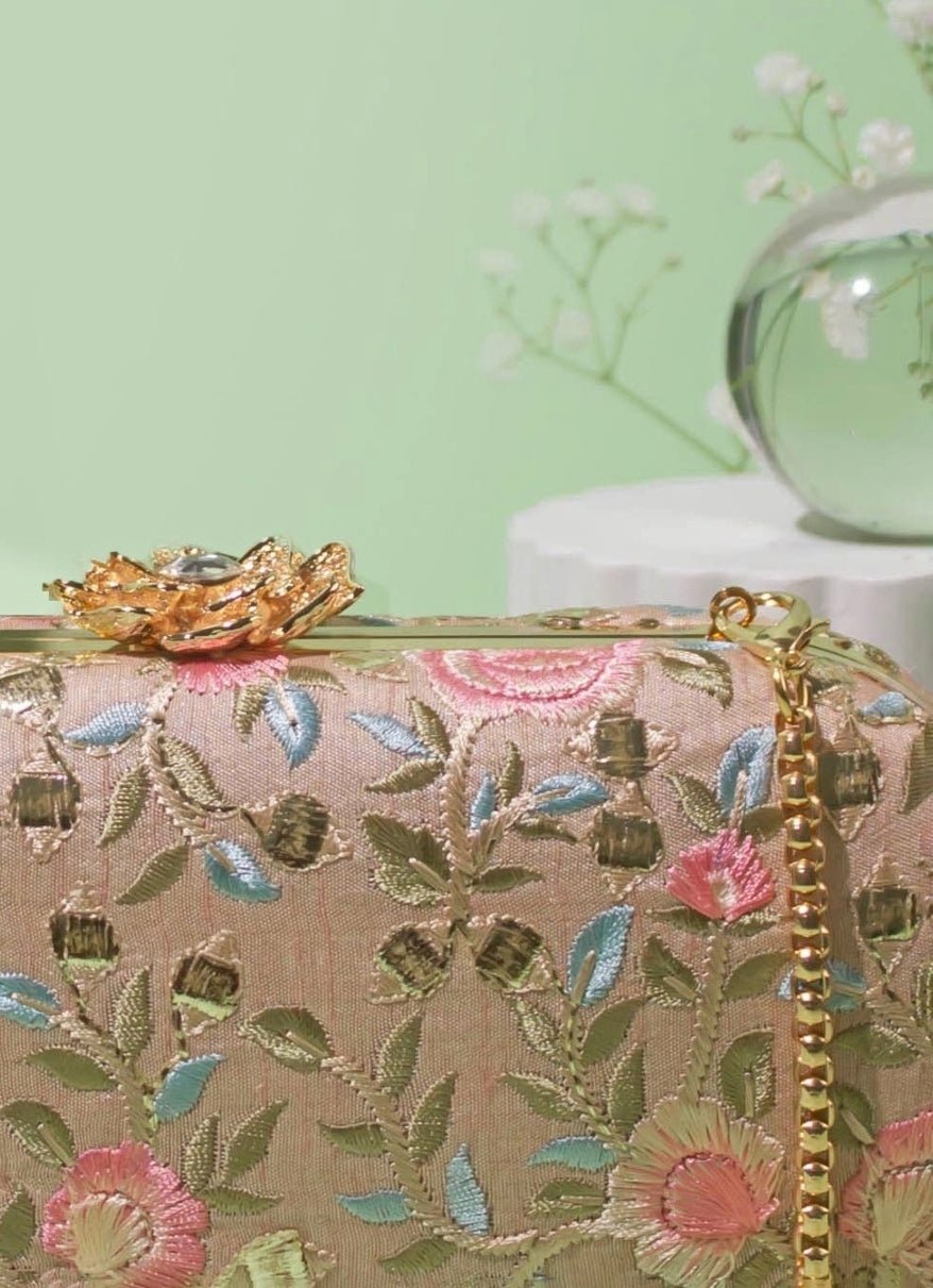 Old Rose Embroidered Clutch AMYRA - Fabilicious Fashion