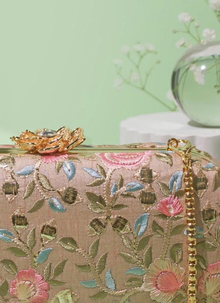 Old Rose Embroidered Clutch AMYRA - Fabilicious Fashion