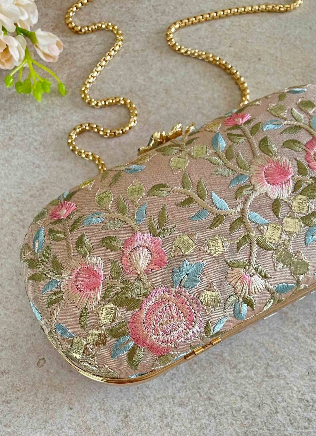 Old Rose Embroidered Clutch AMYRA - Fabilicious Fashion