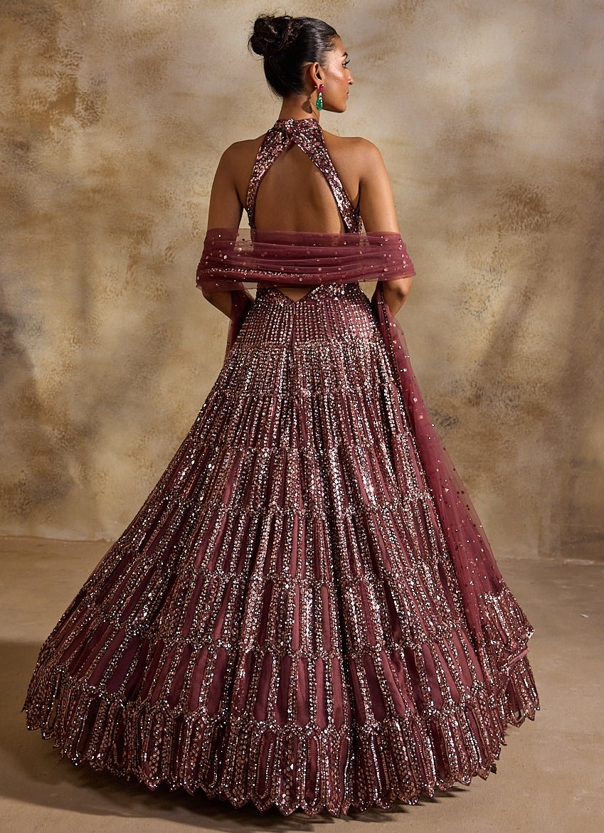 Old Rose Pink Tulle Halter Gown Nitika Gujral - Fabilicious Fashion