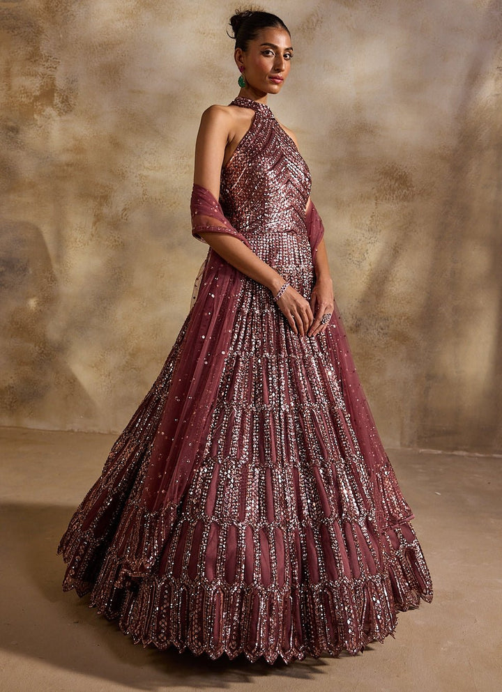 Old Rose Pink Tulle Halter Gown Nitika Gujral - Fabilicious Fashion