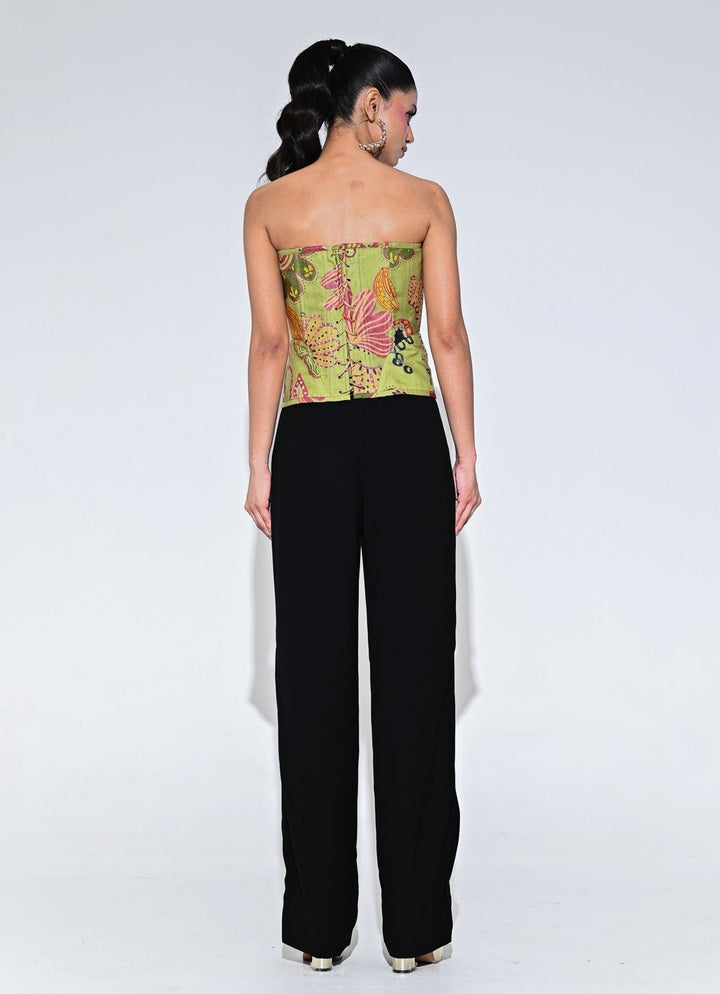 Juhi Bengani Olive Green And Black Organza Corset Pants SetFabilicious Fashion