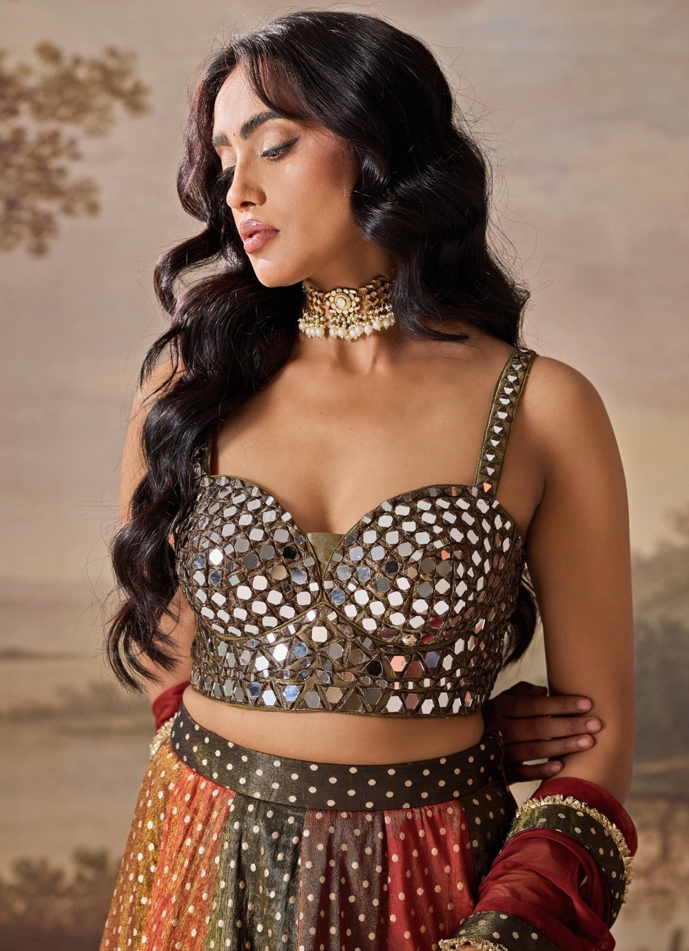Olive Green And Multicolour Tissue Lehenga Set Deepika Chadha - Fabilicious Fashion