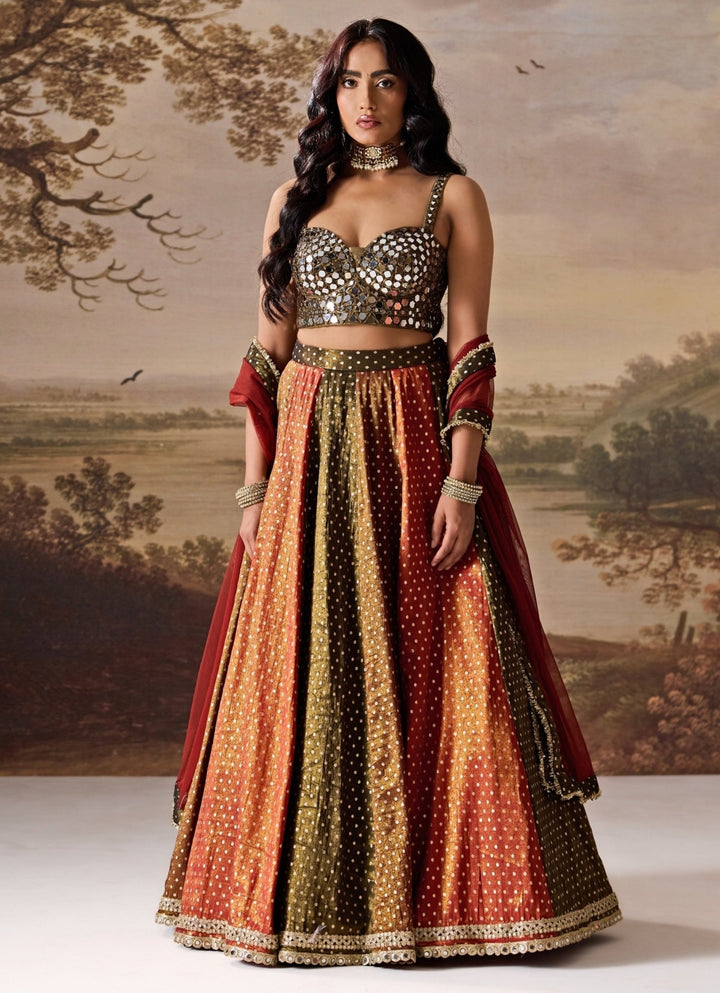 Olive Green And Multicolour Tissue Lehenga Set Deepika Chadha - Fabilicious Fashion