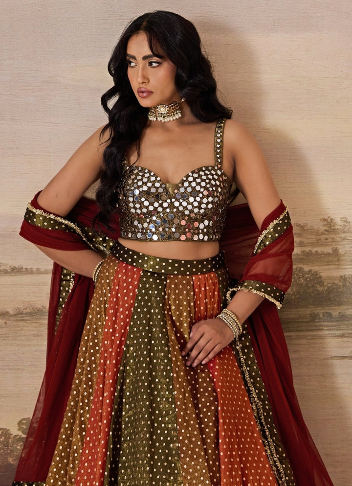 Olive Green And Multicolour Tissue Lehenga Set Deepika Chadha - Fabilicious Fashion