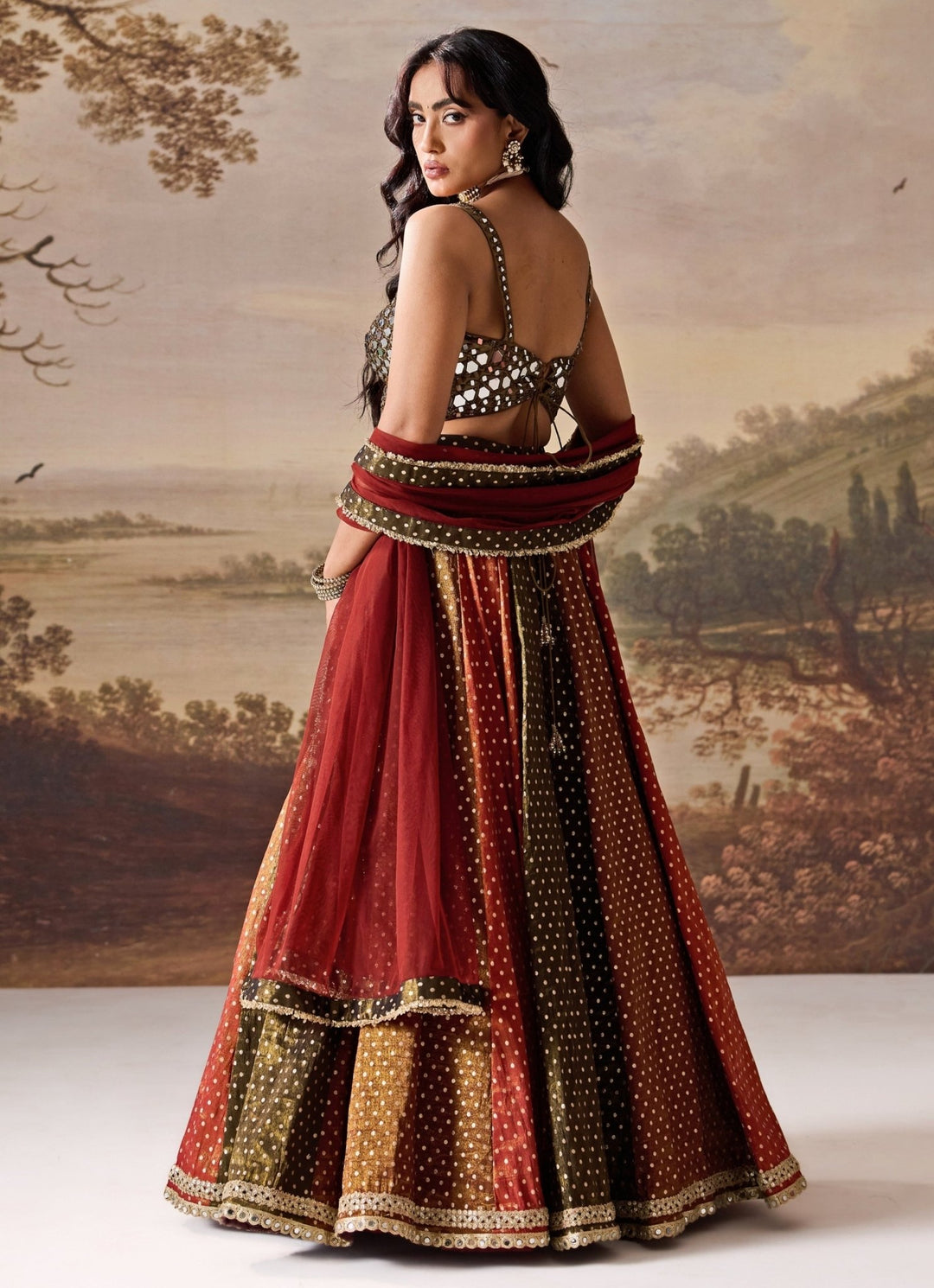 Olive Green And Multicolour Tissue Lehenga Set Deepika Chadha - Fabilicious Fashion