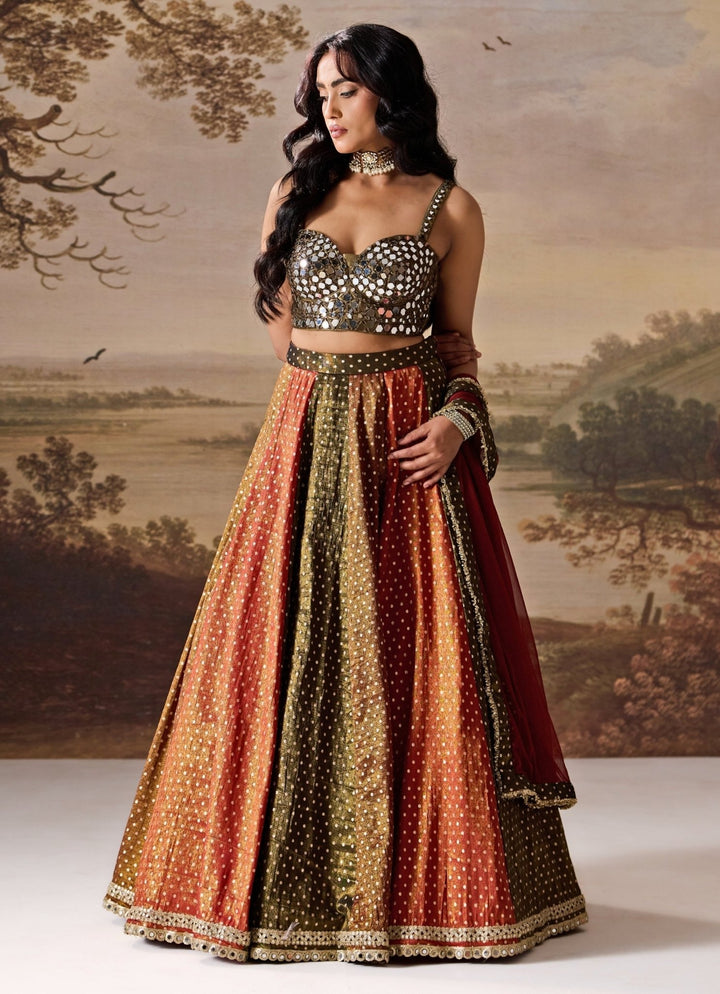 Olive Green And Multicolour Tissue Lehenga Set Deepika Chadha - Fabilicious Fashion