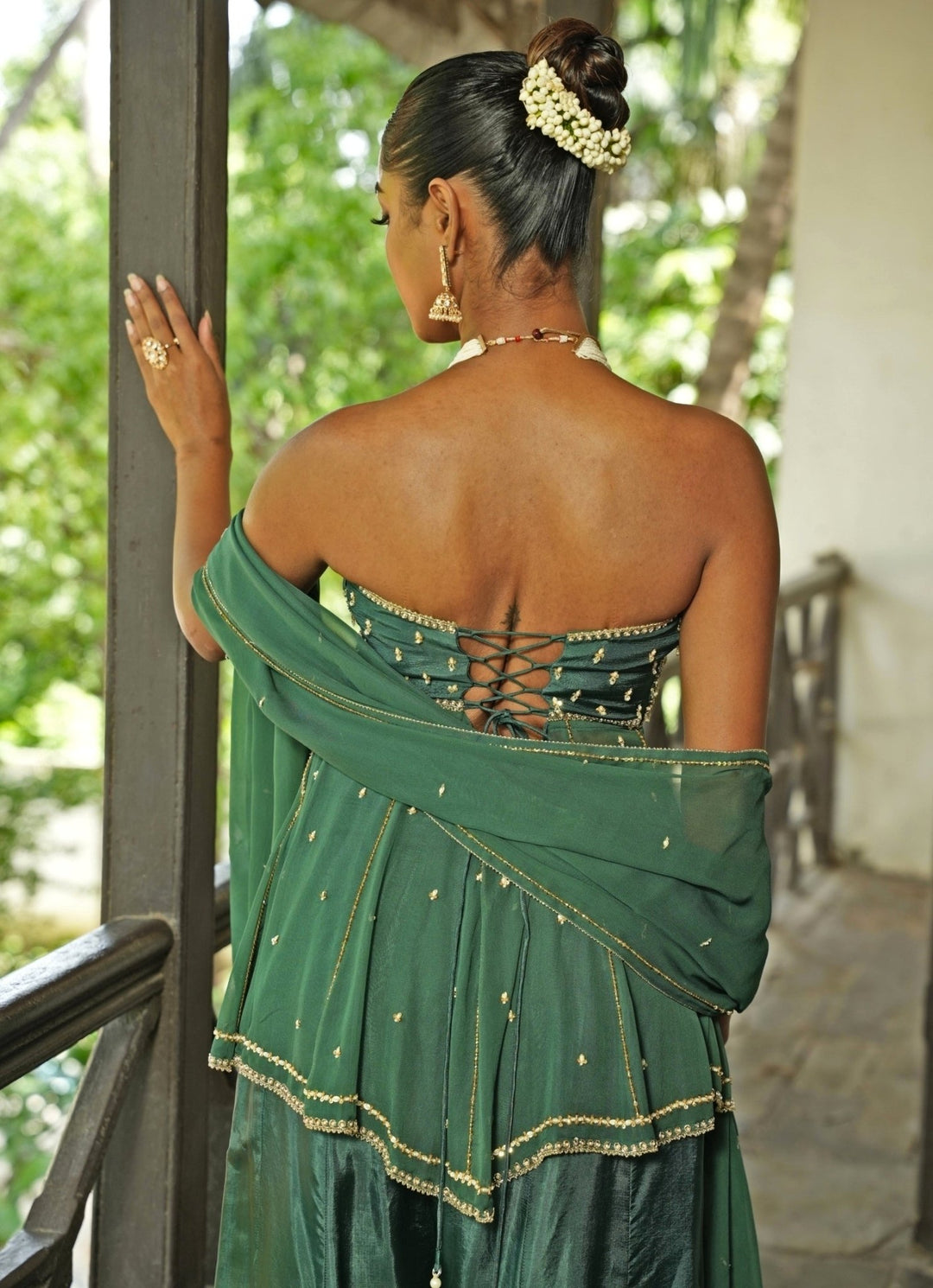 Olive Green And Wine Georgette Anarkali Set With Sharara Enamour by Radha - Fabilicious Fashion