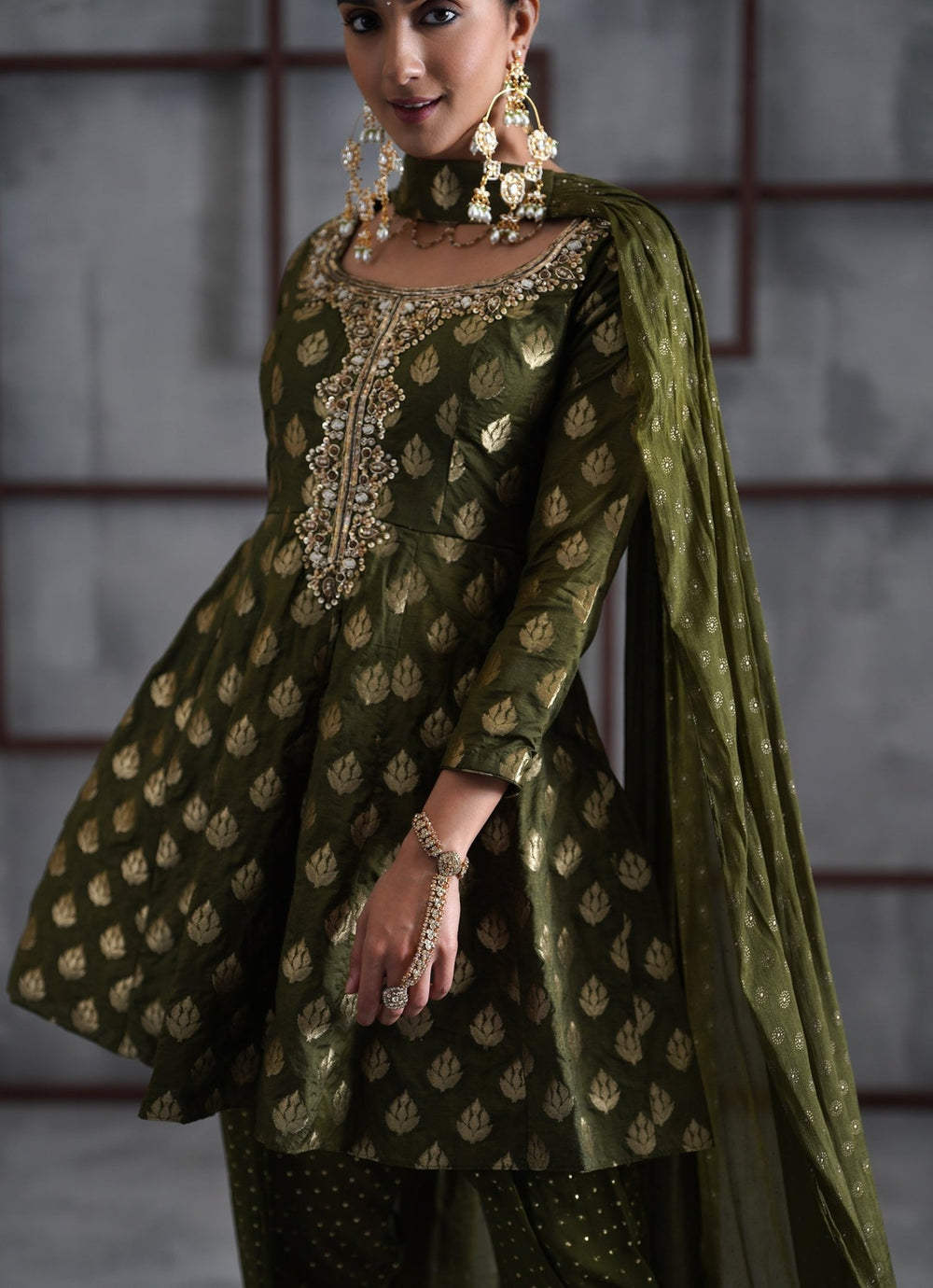 Olive Green Banarasi Peplum Kurta Salwar Set Deepika Chadha - Fabilicious Fashion