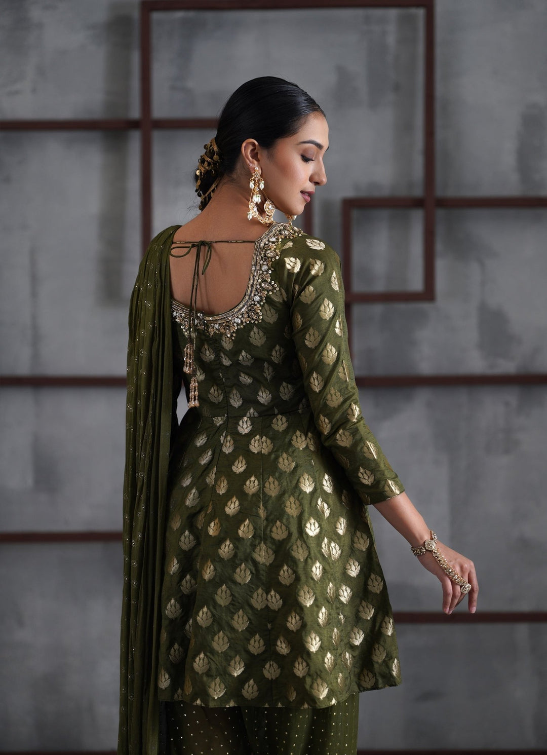 Olive Green Banarasi Peplum Kurta Salwar Set Deepika Chadha - Fabilicious Fashion
