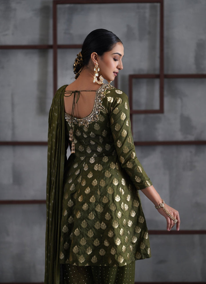Olive Green Banarasi Peplum Kurta Salwar Set Deepika Chadha - Fabilicious Fashion