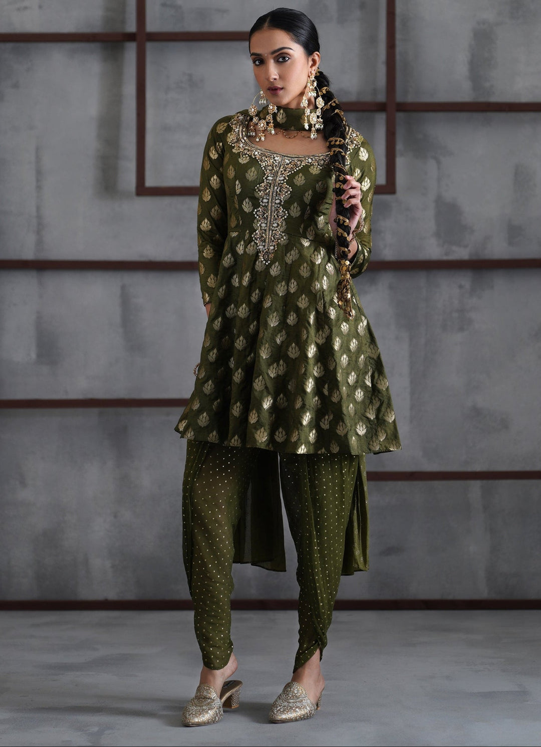 Olive Green Banarasi Peplum Kurta Salwar Set Deepika Chadha - Fabilicious Fashion