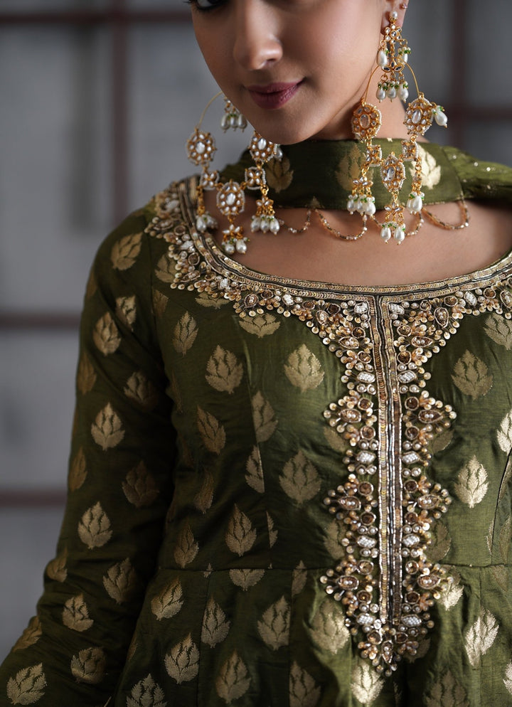 Olive Green Banarasi Peplum Kurta Salwar Set Deepika Chadha - Fabilicious Fashion