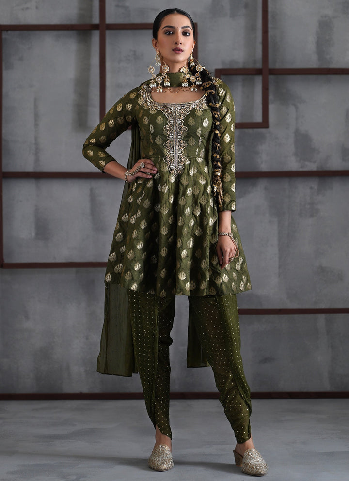 Olive Green Banarasi Peplum Kurta Salwar Set Deepika Chadha - Fabilicious Fashion