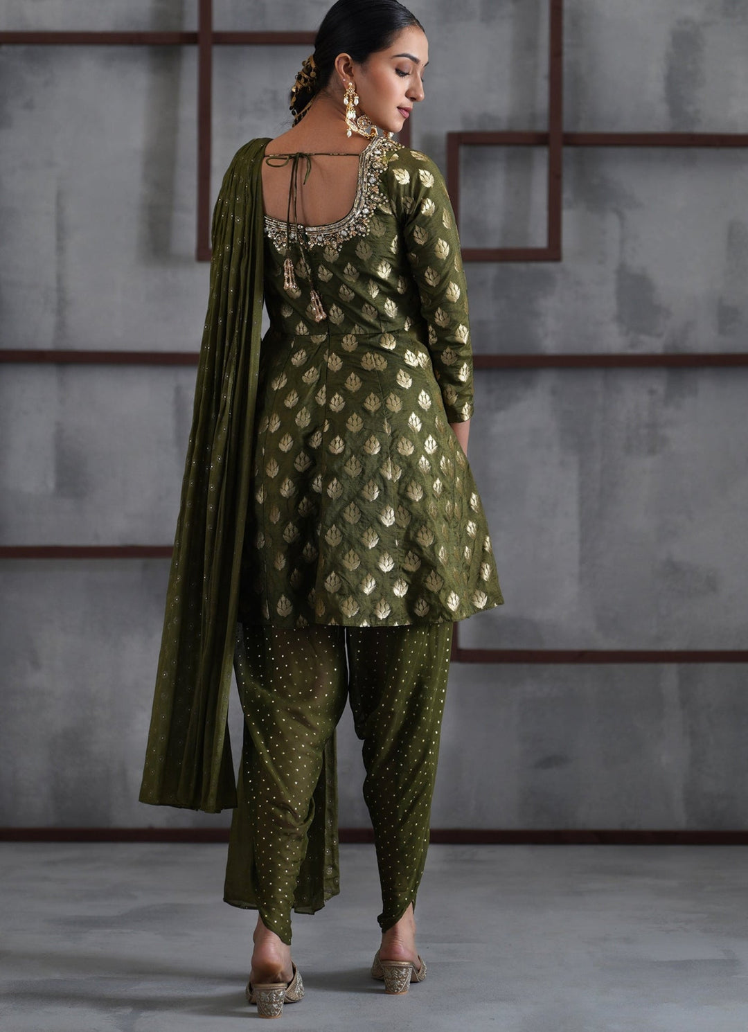 Olive Green Banarasi Peplum Kurta Salwar Set Deepika Chadha - Fabilicious Fashion