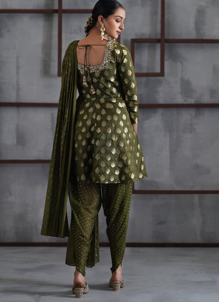 Olive Green Banarasi Peplum Kurta Salwar Set Deepika Chadha - Fabilicious Fashion