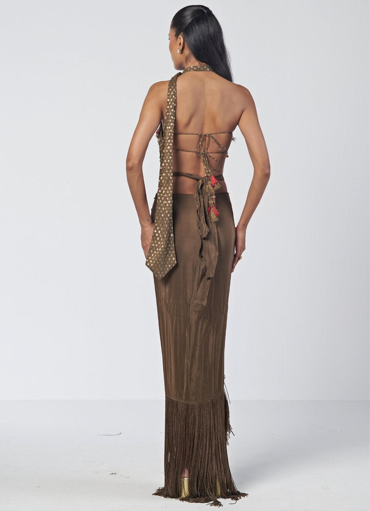 Rishi and Vibhuti Olive Green Crepe Drape Skirt SetFabilicious Fashion