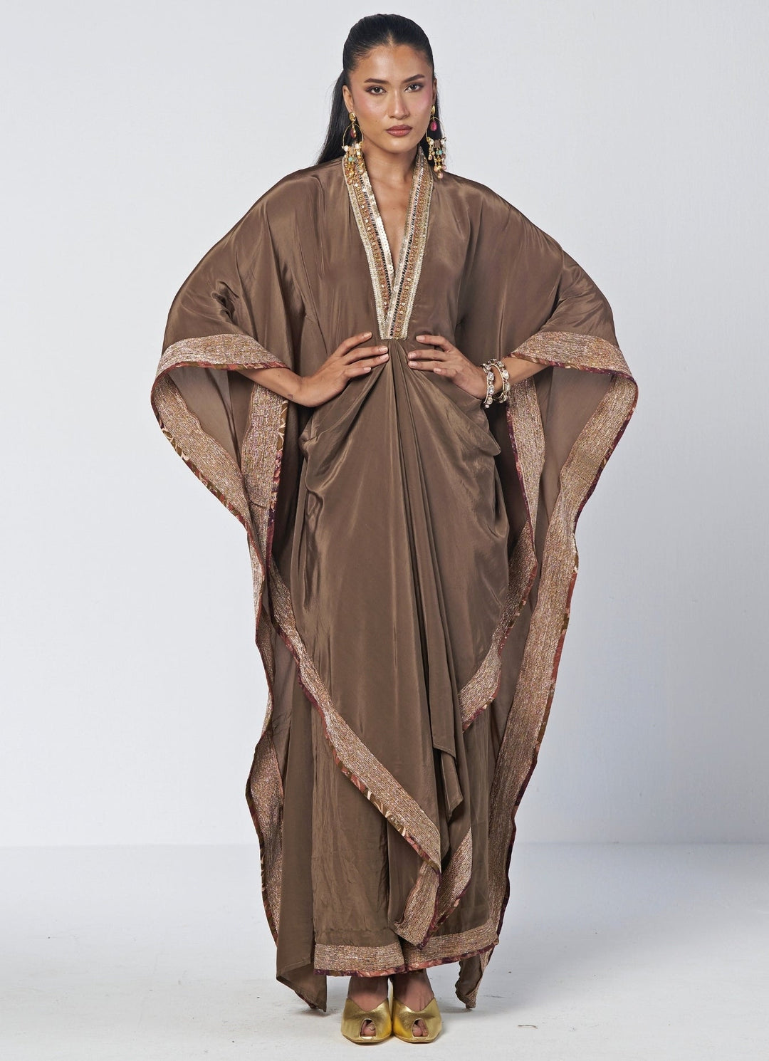 Rishi and Vibhuti Olive Green Crepe Kaftan SetFabilicious Fashion