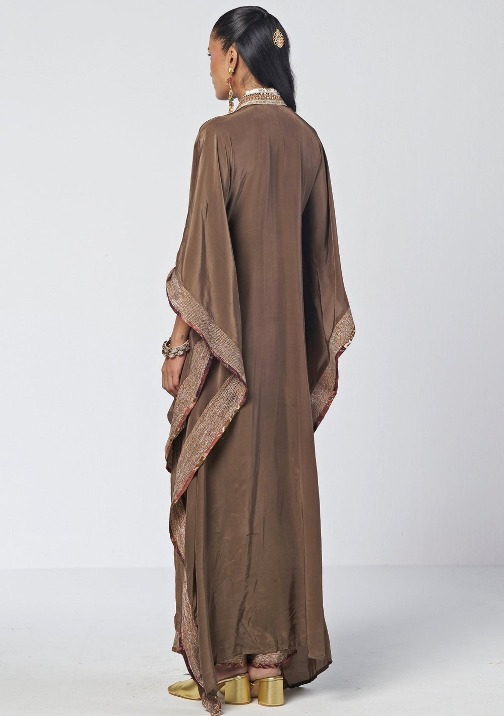 Rishi and Vibhuti Olive Green Crepe Kaftan SetFabilicious Fashion