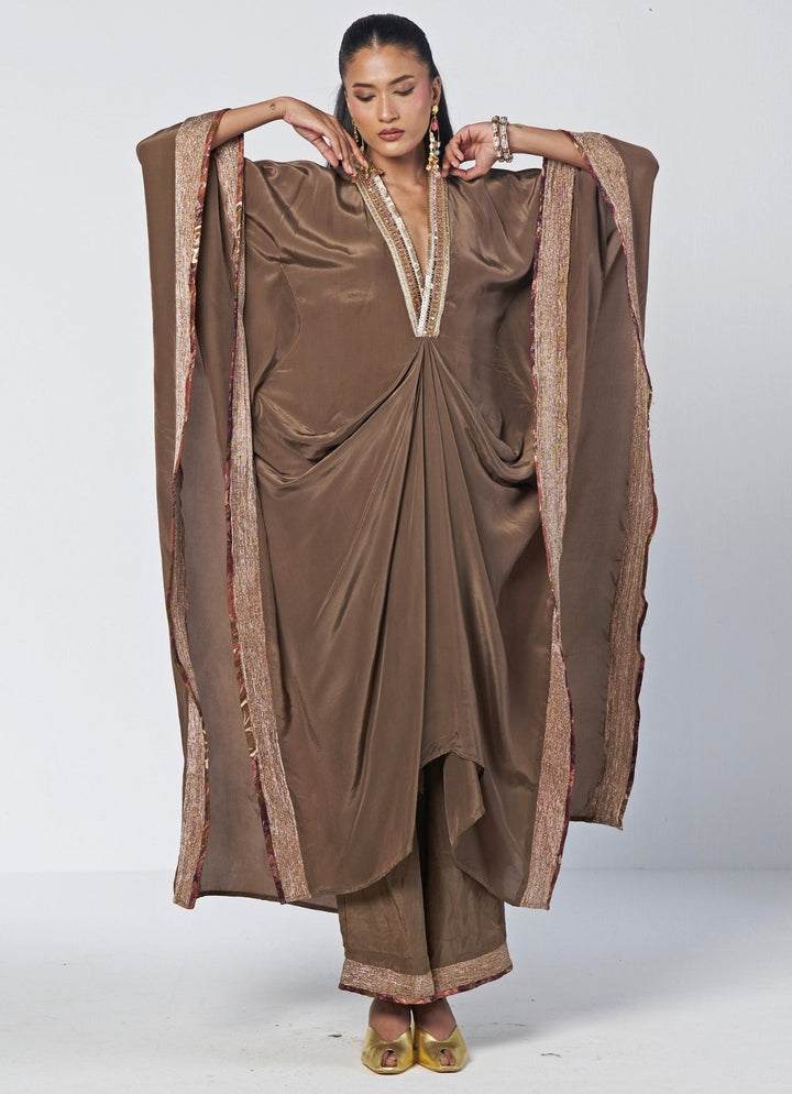 Rishi and Vibhuti Olive Green Crepe Kaftan SetFabilicious Fashion
