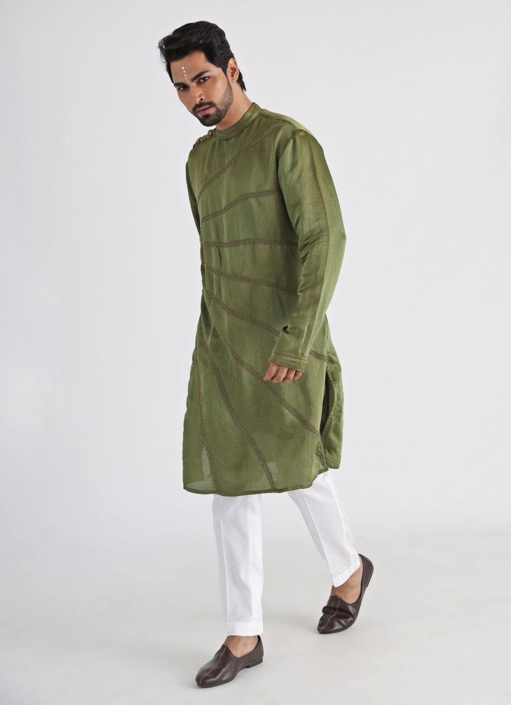 Olive Green Embroidered Kurta Pant Set Smriti - Fabilicious Fashion