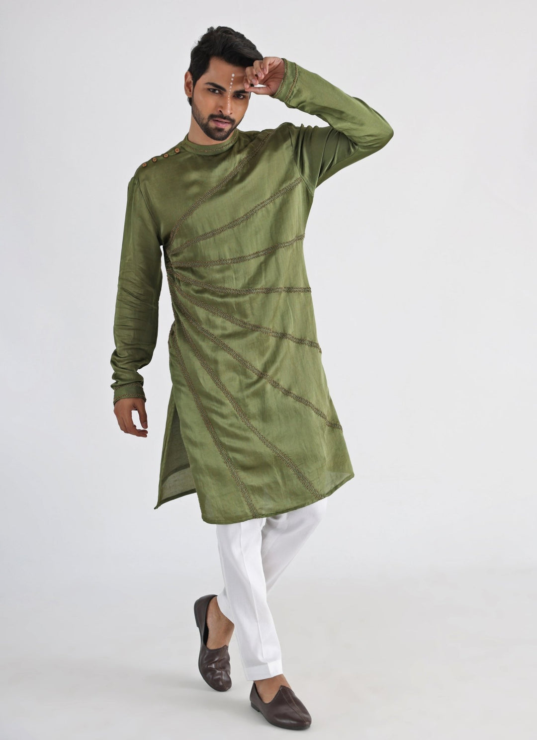 Olive Green Embroidered Kurta Pant Set Smriti - Fabilicious Fashion