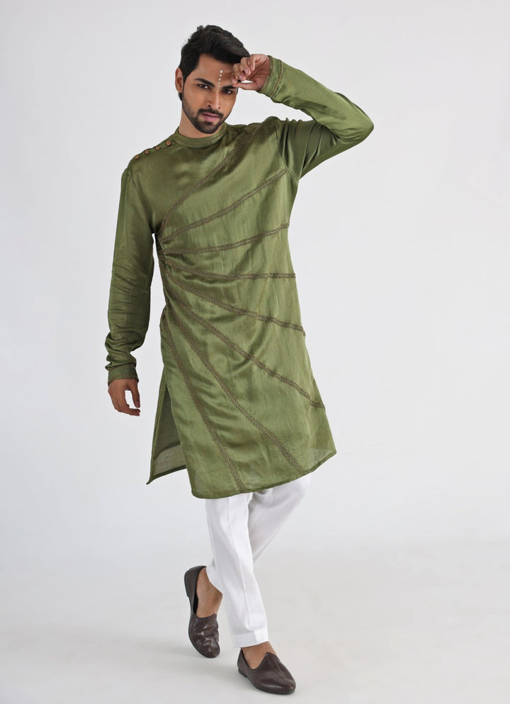 Olive Green Embroidered Kurta Pant Set Smriti - Fabilicious Fashion