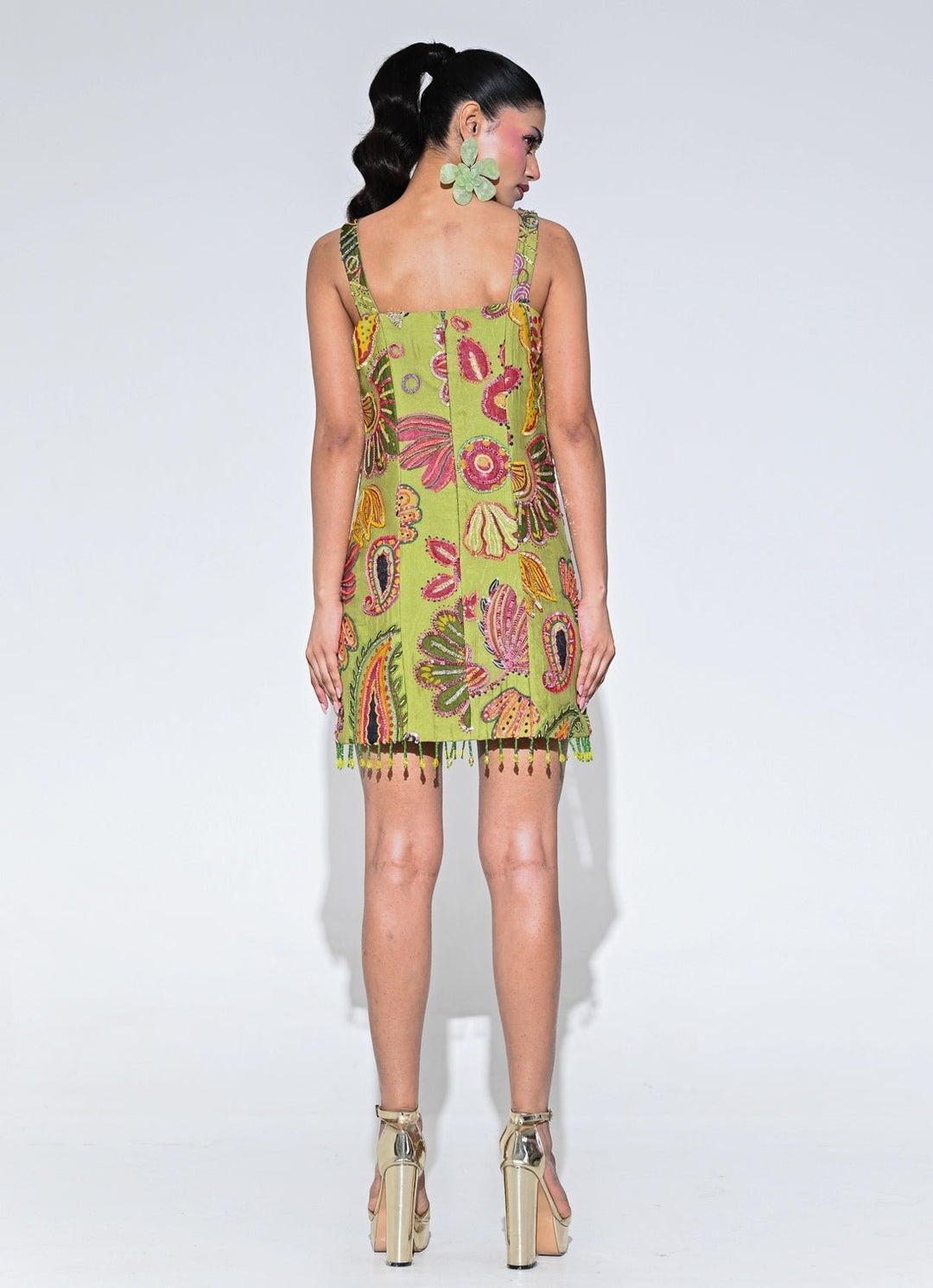Olive Green Embroidered Organza Dress Juhi Bengani - Fabilicious Fashion