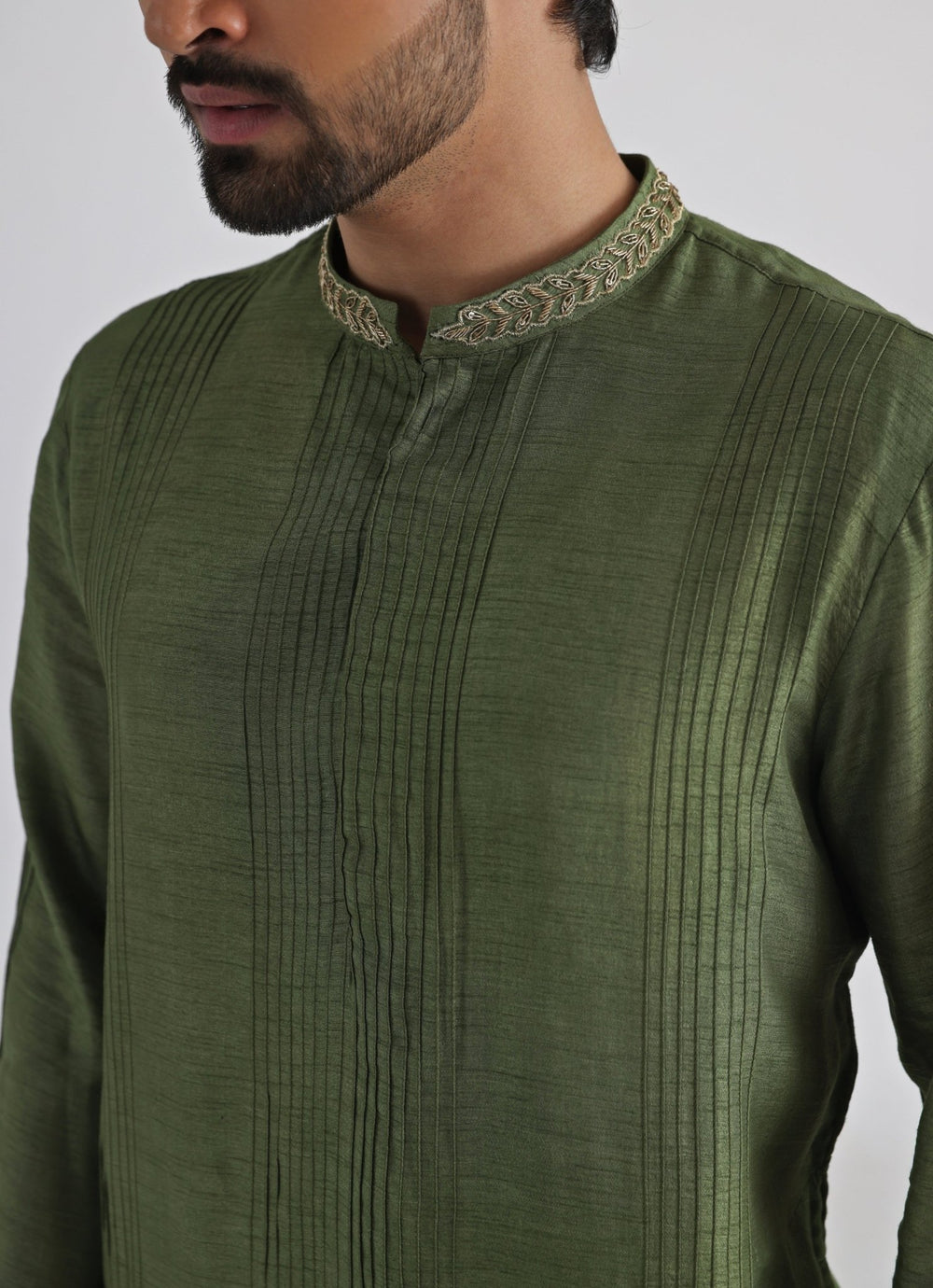 Olive Green Embroidered Silk Kurta Pant Set Smriti - Fabilicious Fashion
