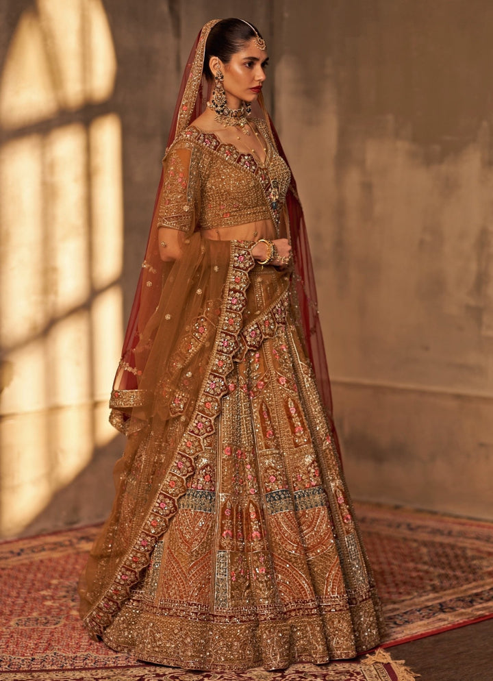 Angad Singh Olive Green Organza Double Dupatta Bridal Lehenga SetFabilicious Fashion