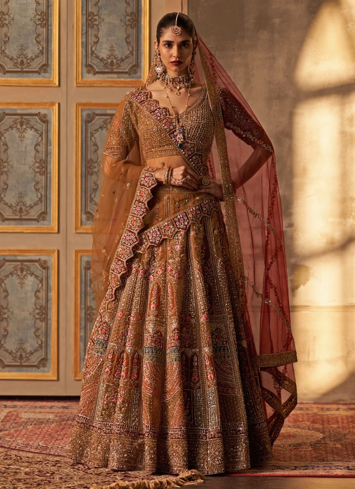 Angad Singh Olive Green Organza Double Dupatta Bridal Lehenga SetFabilicious Fashion