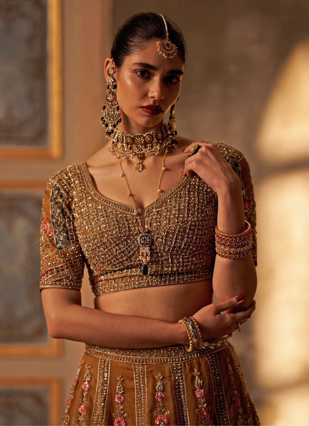 Angad Singh Olive Green Organza Double Dupatta Bridal Lehenga SetFabilicious Fashion