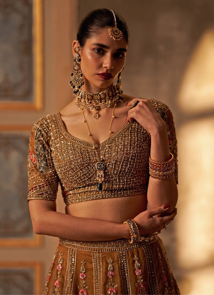 Angad Singh Olive Green Organza Double Dupatta Bridal Lehenga SetFabilicious Fashion