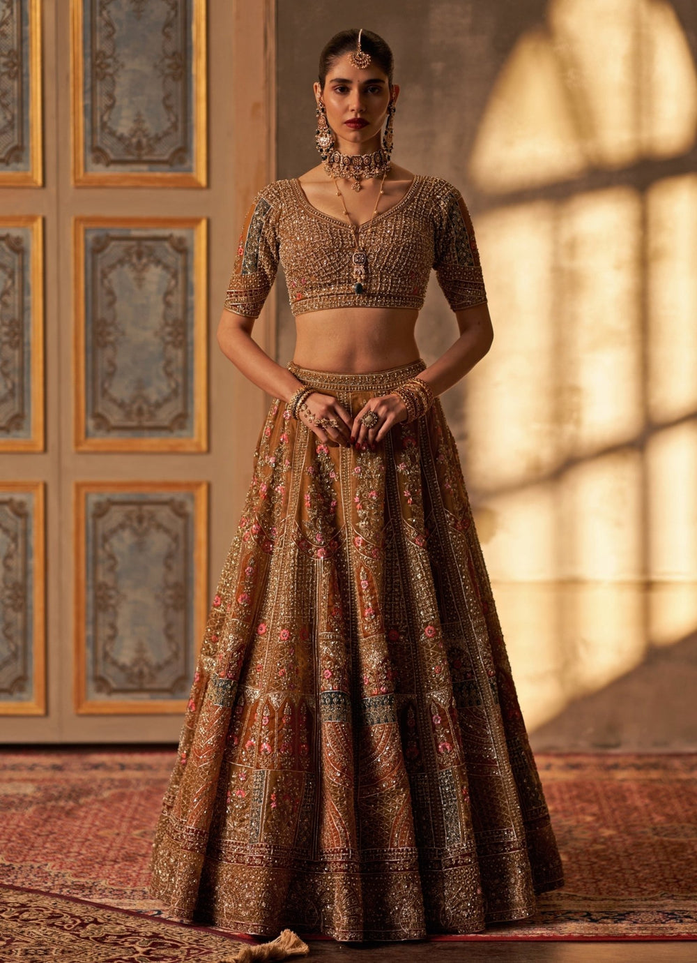 Angad Singh Olive Green Organza Double Dupatta Bridal Lehenga SetFabilicious Fashion
