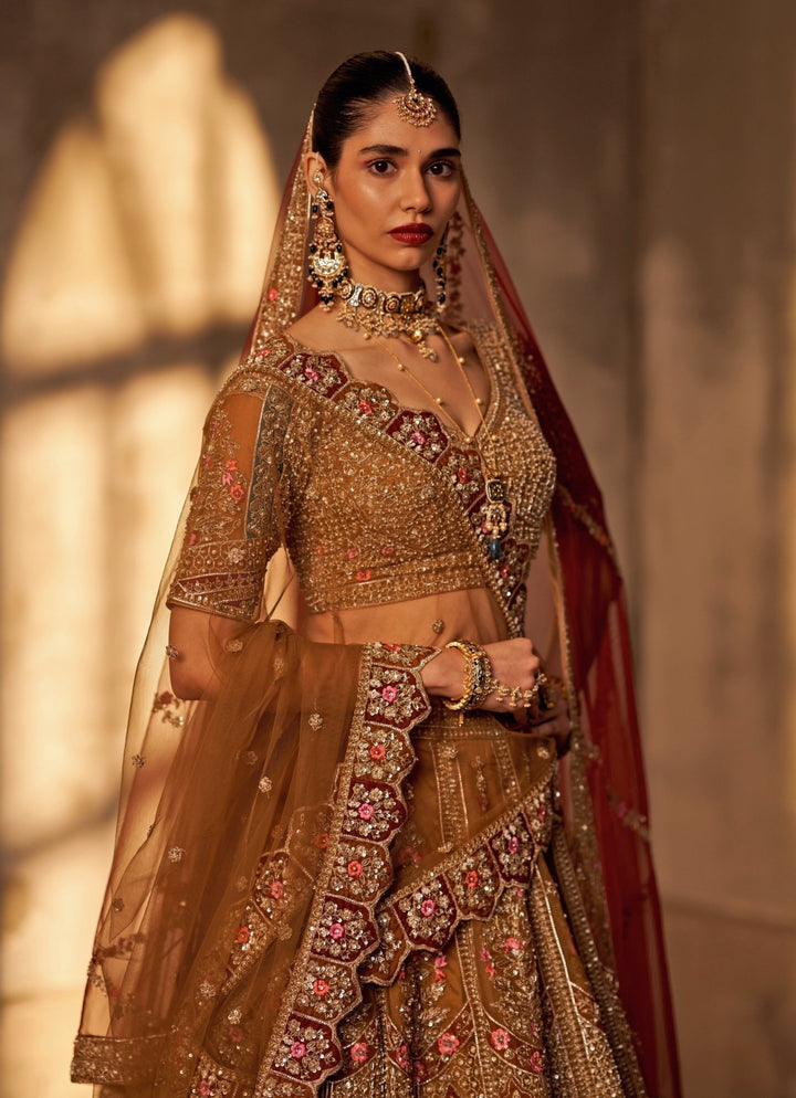 Angad Singh Olive Green Organza Double Dupatta Bridal Lehenga SetFabilicious Fashion