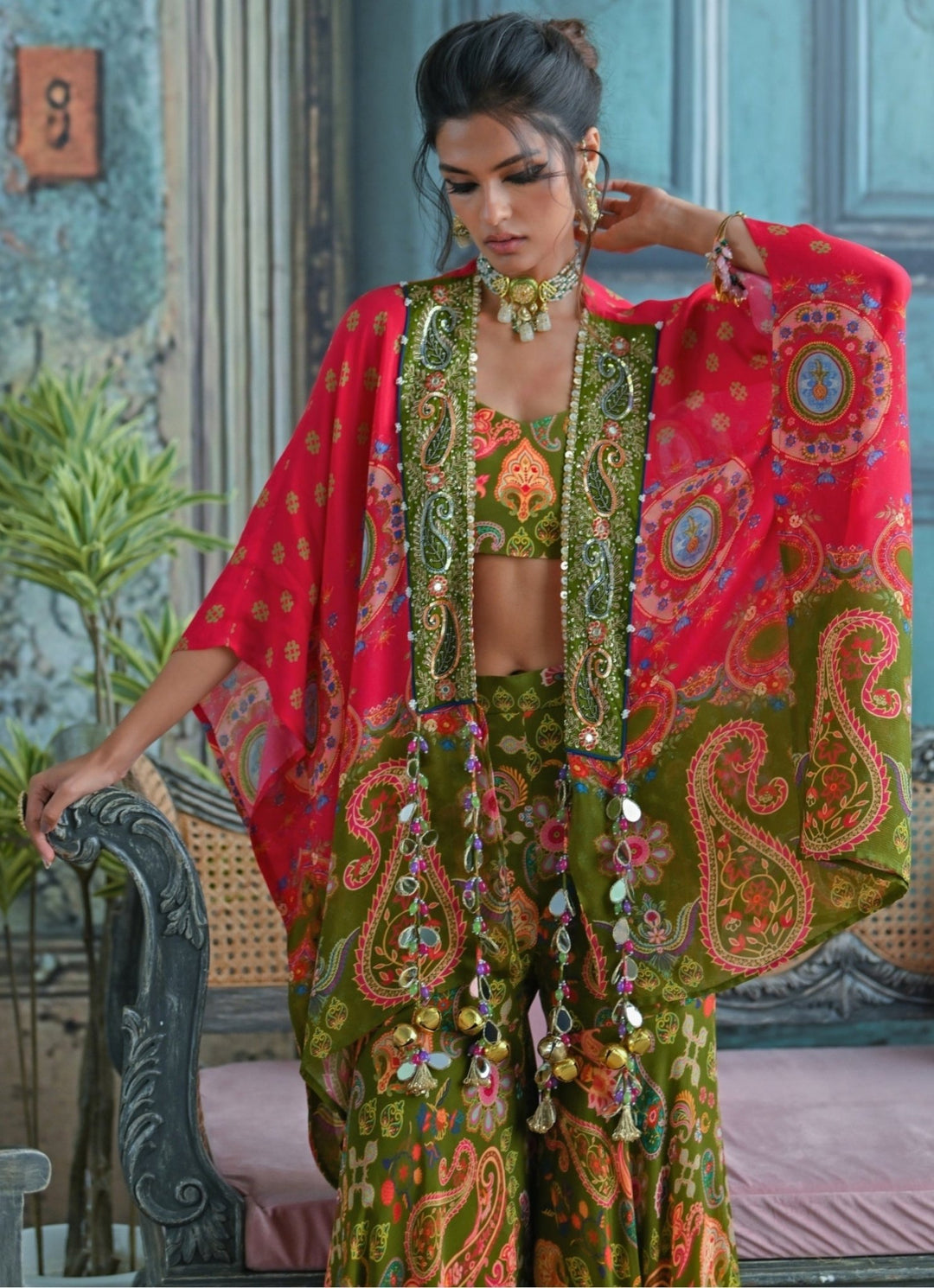 Olive Green Printed Blouse Sharara Set With Toga Juhi Bengani - Fabilicious Fashion