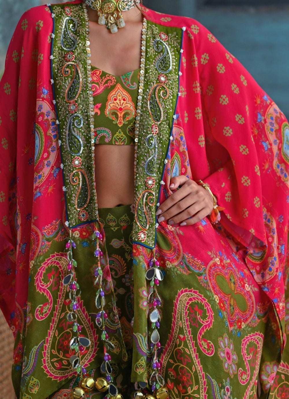 Olive Green Printed Blouse Sharara Set With Toga Juhi Bengani - Fabilicious Fashion