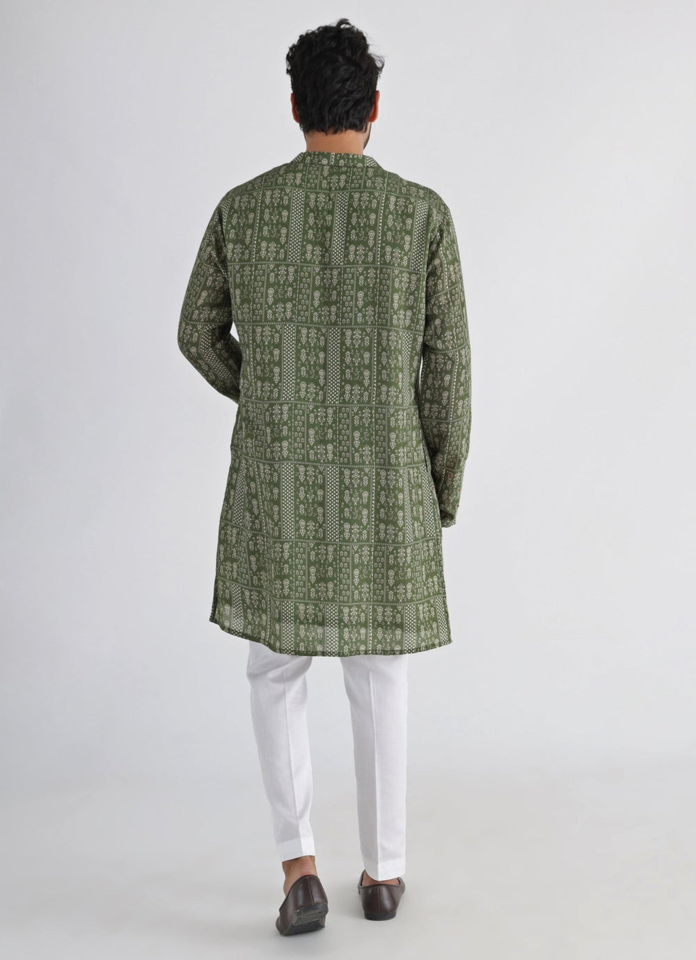 Olive Green Printed Chanderi Kurta Pant Set Smriti - Fabilicious Fashion